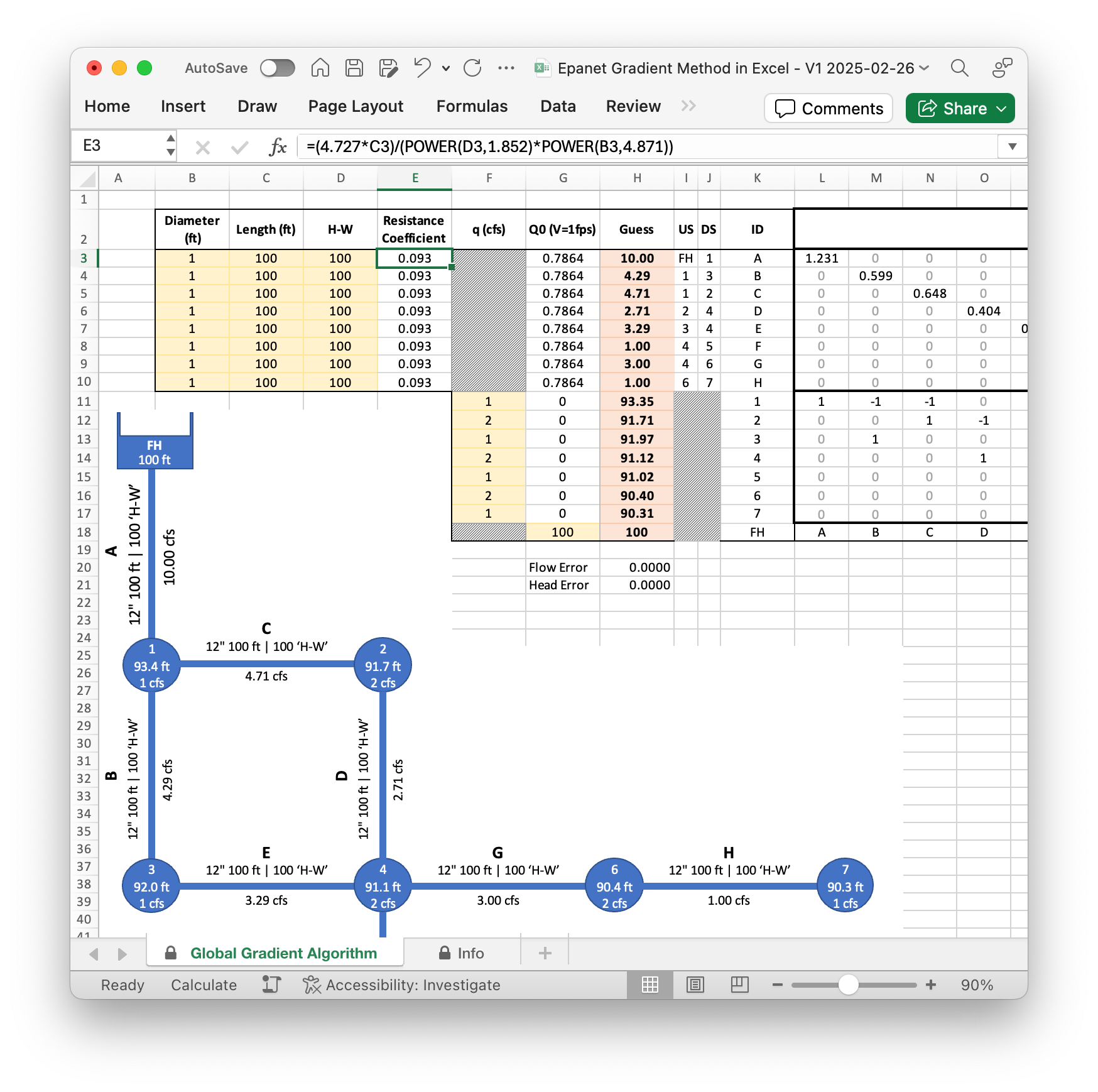 epanet algorithm in excel